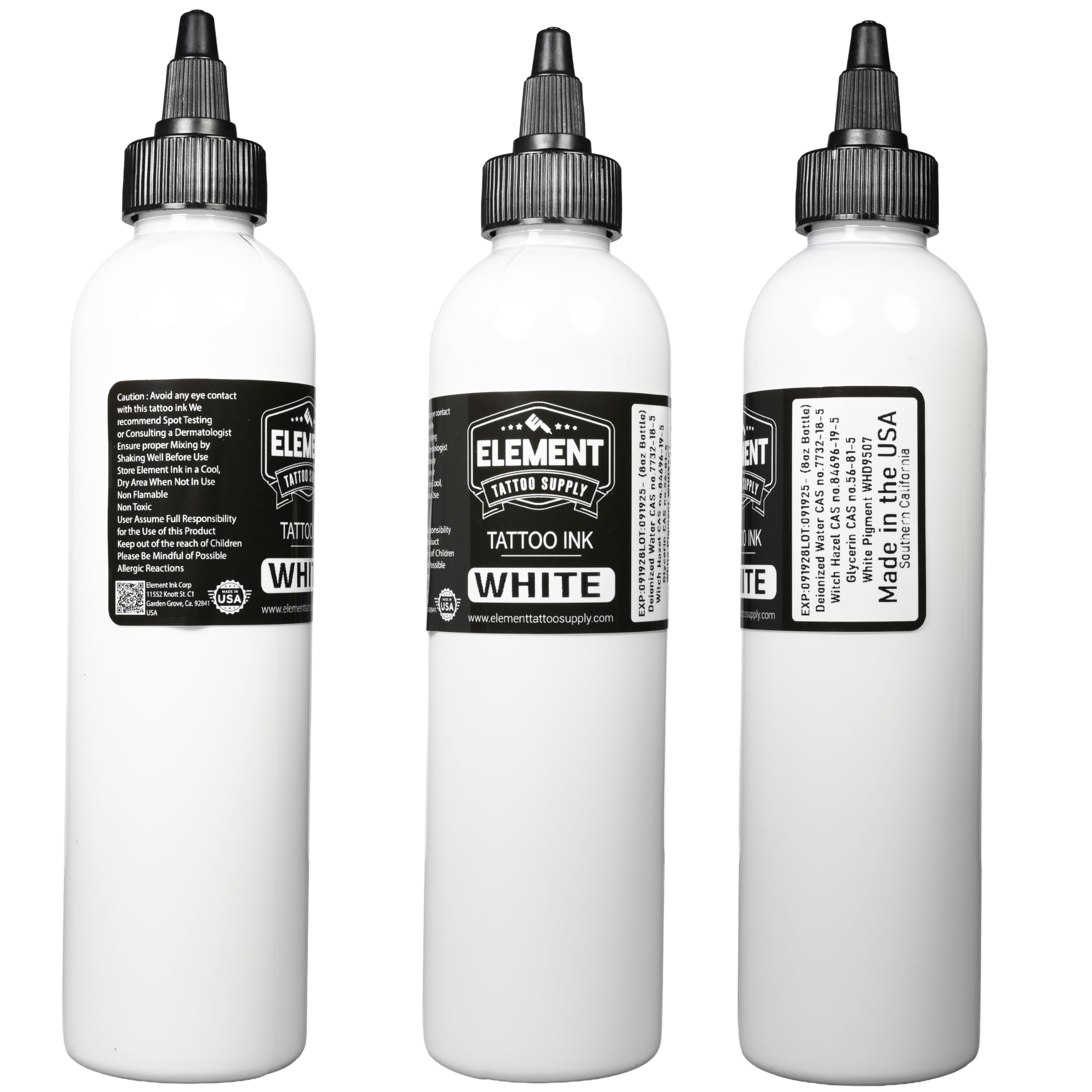 Element Tattoo Supply Black & White Ink Set – 8oz for Outlines, Shading & Highlights