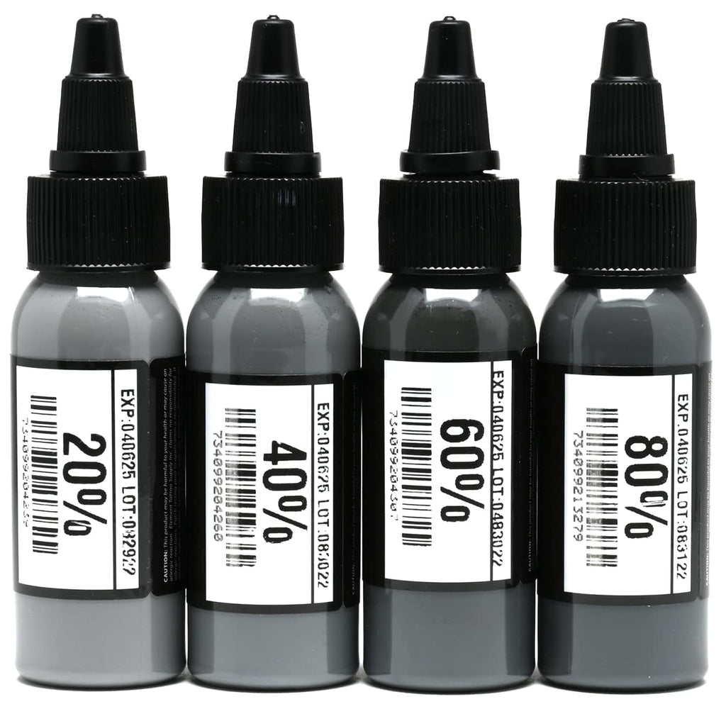 Element Tattoo Supply Battleship Gray Ink Set – 4 Grey Shades, 1 oz Each, Professional Grade