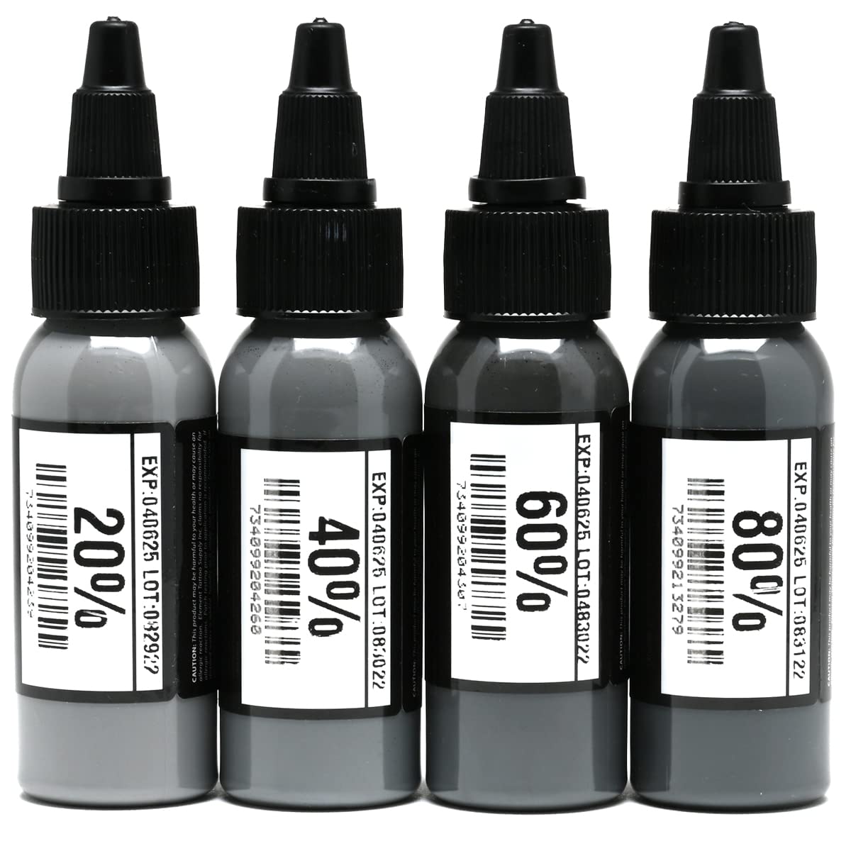 Element Tattoo Supply Battleship Gray Ink Set – 4 Grey Shades, 1 oz Each, Professional Grade