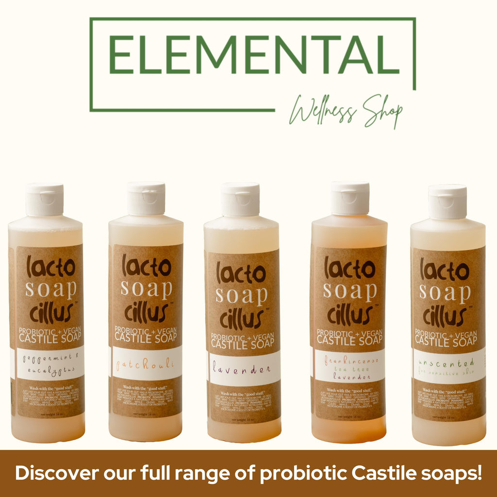 Elemental Wellness Castile Soap Liquid - Probiotic, Vegan Body Wash (16 oz)