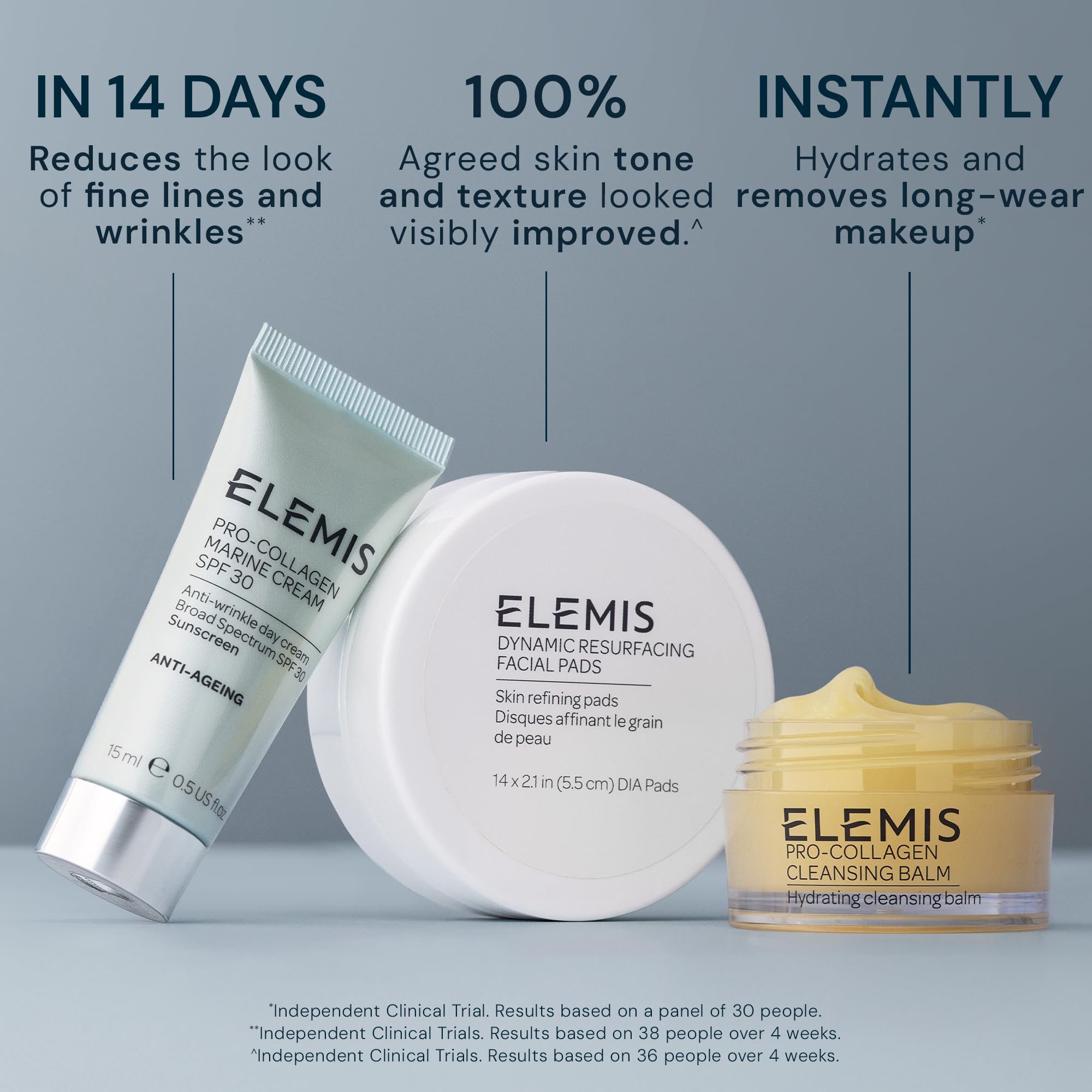 ELEMIS Healthy Skin Travel Set | Pro-Collagen Cleansing Balm Mini, Marine Cream SPF 30 Mini & Dynamic Resurfacing Pads