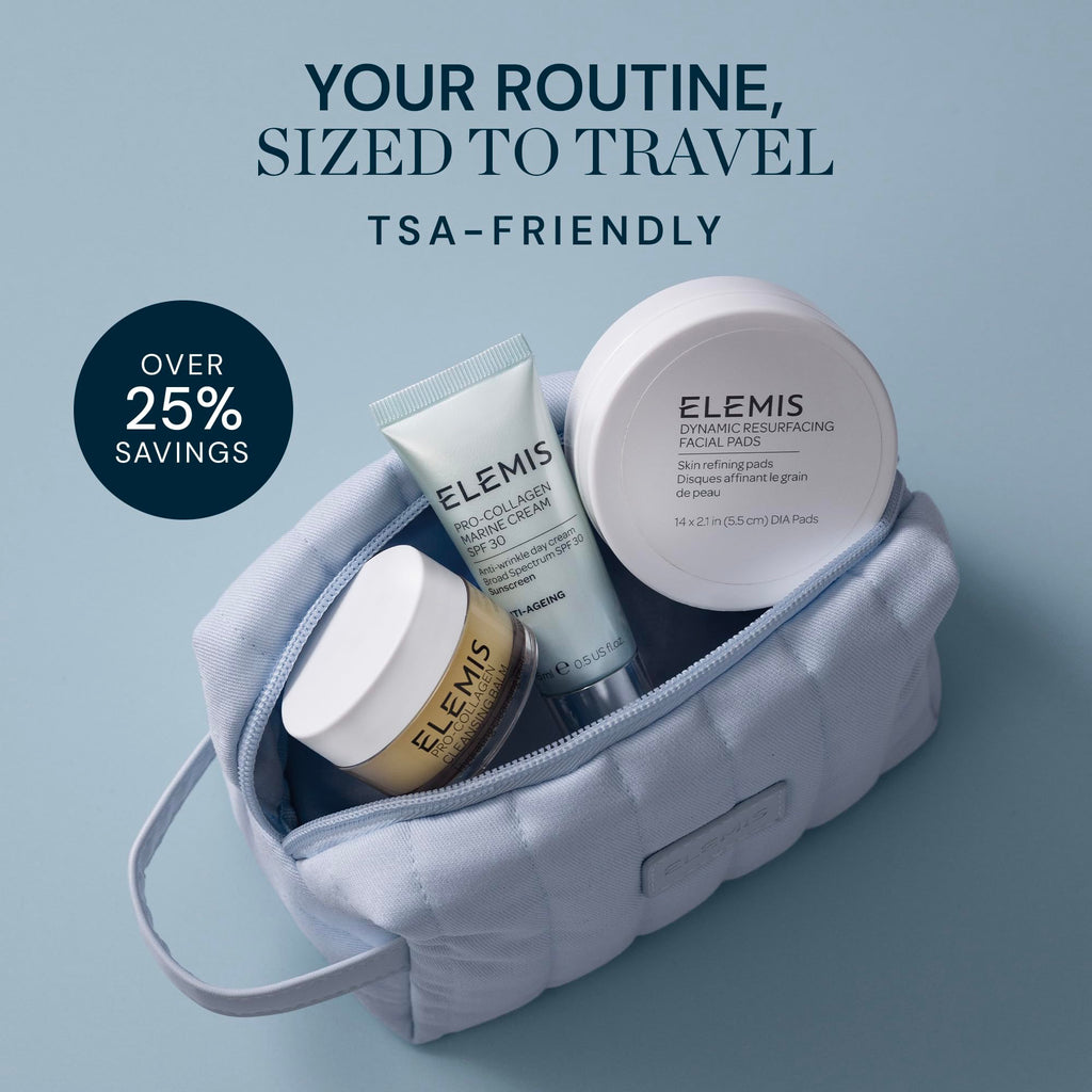 ELEMIS Healthy Skin Travel Set | Pro-Collagen Cleansing Balm Mini, Marine Cream SPF 30 Mini & Dynamic Resurfacing Pads