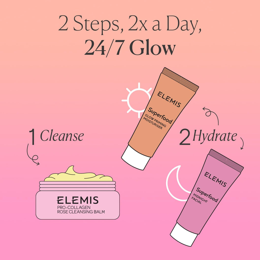 Elemis Way to Glow Exclusive Skincare Kit – Travel Set with Rose Cleansing Balm, Glow Priming Moisturizer & Midnight Facial