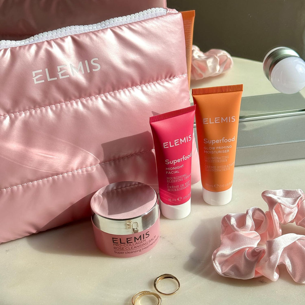 Elemis Way to Glow Exclusive Skincare Kit – Travel Set with Rose Cleansing Balm, Glow Priming Moisturizer & Midnight Facial