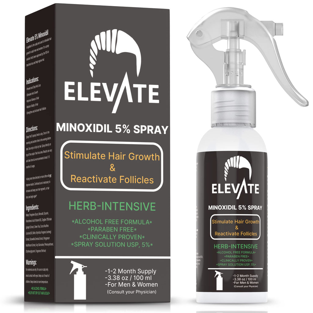 Elevate 5% Minoxidil Spray – Alcohol-Free, Extra Strength Hair Growth for Men & Women | 1 Month Supply