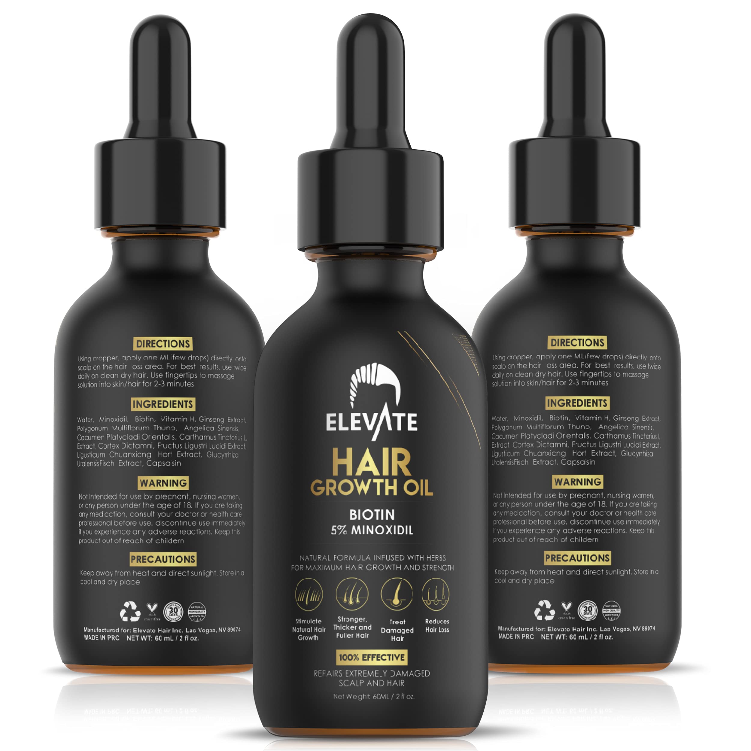 Elevate Hair Regrowth Treatment 5% Minoxidil with Biotin — Fuller, Thicker Hair (2oz)