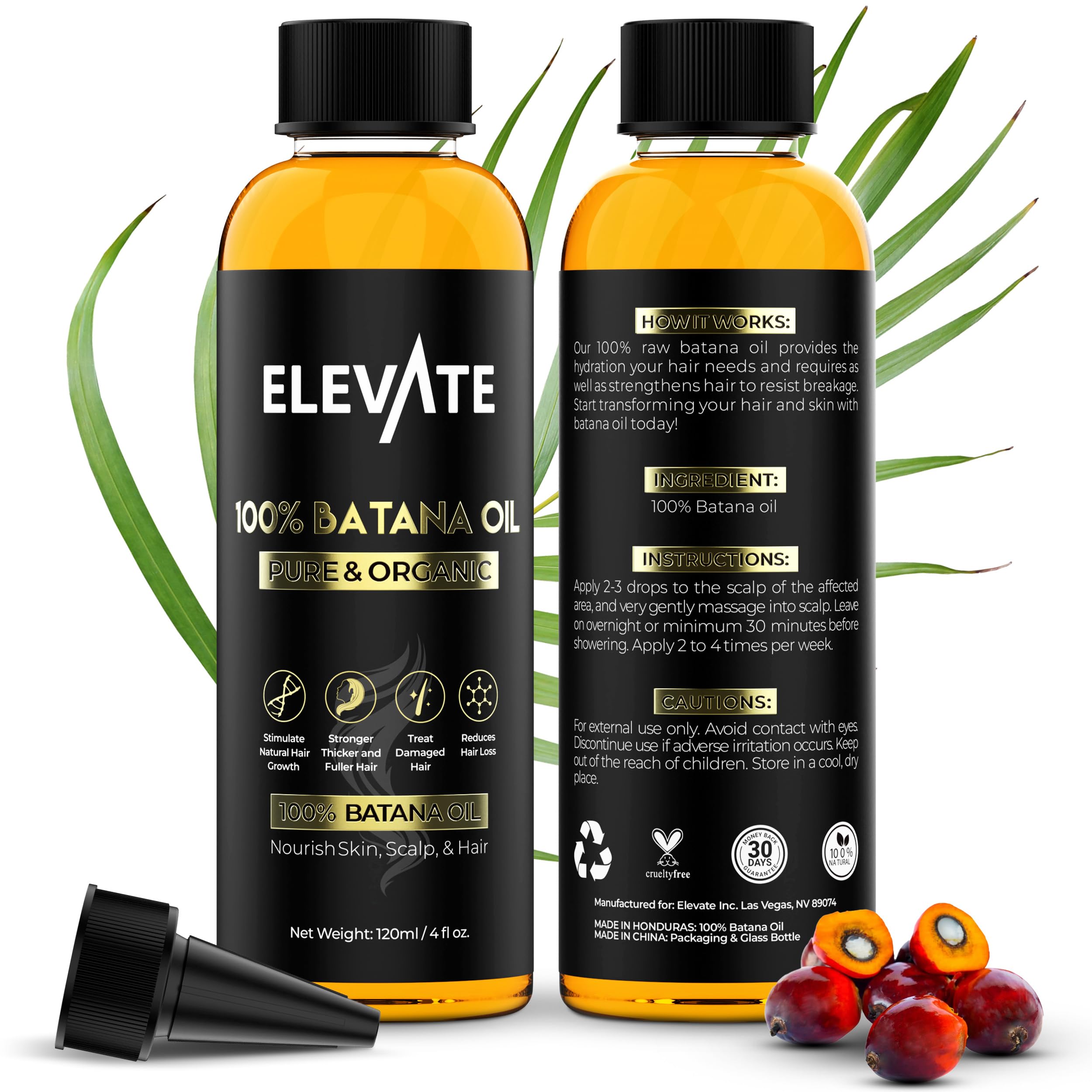 Elevate Batana Oil for Hair Growth – 100% Pure, Cold-Pressed Honduran Oil | 4 Fl Oz