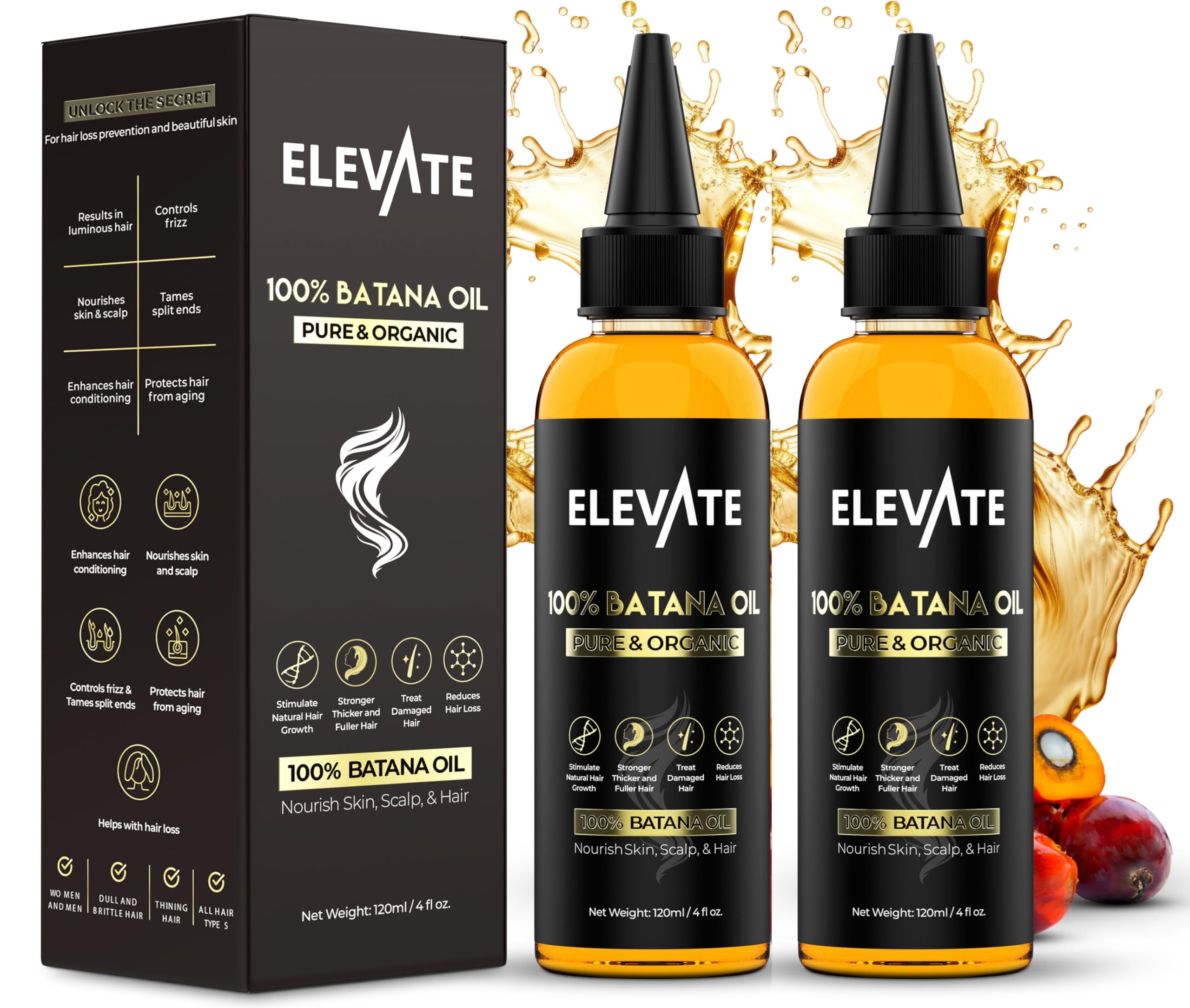 Elevate Batana Oil for Hair Growth – 100% Pure, Cold-Pressed Honduran Oil | 4 Fl Oz
