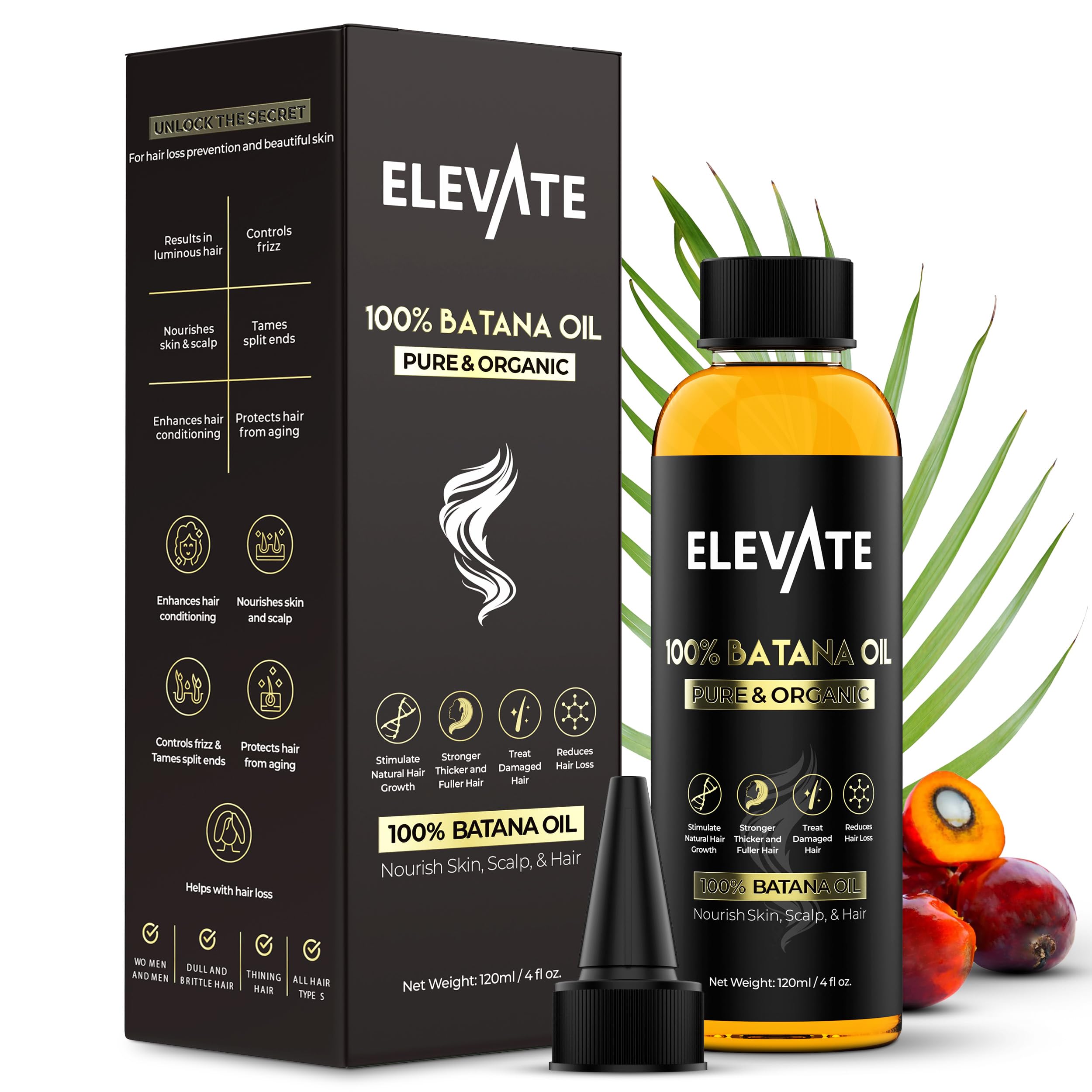 Elevate Batana Oil for Hair Growth – 100% Pure, Cold-Pressed Honduran Oil | 4 Fl Oz