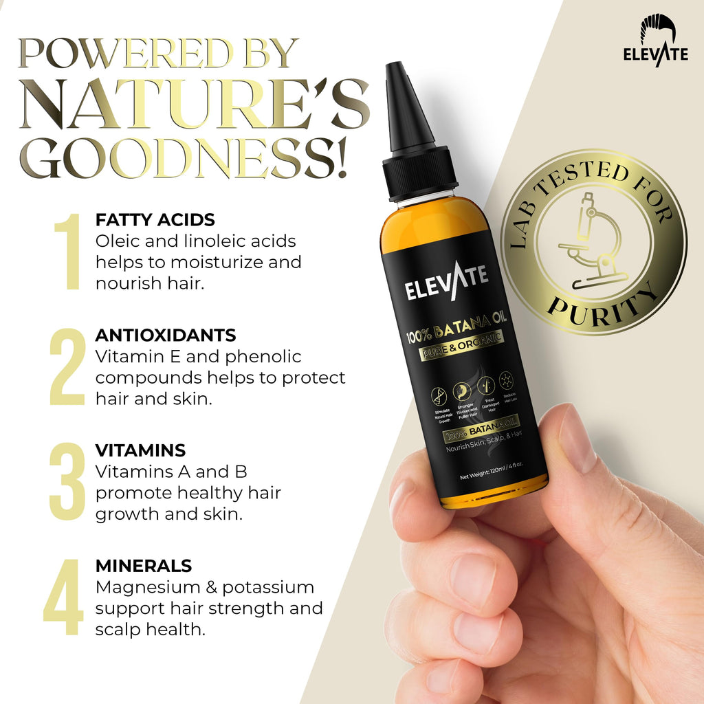 Elevate Batana Oil for Hair Growth – 100% Pure, Cold-Pressed Honduran Oil | 4 Fl Oz