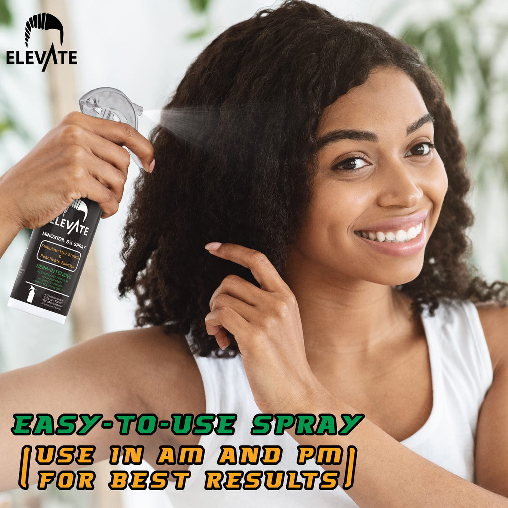 Elevate 5% Minoxidil Spray – Alcohol-Free, Extra Strength Hair Growth for Men & Women | 1 Month Supply