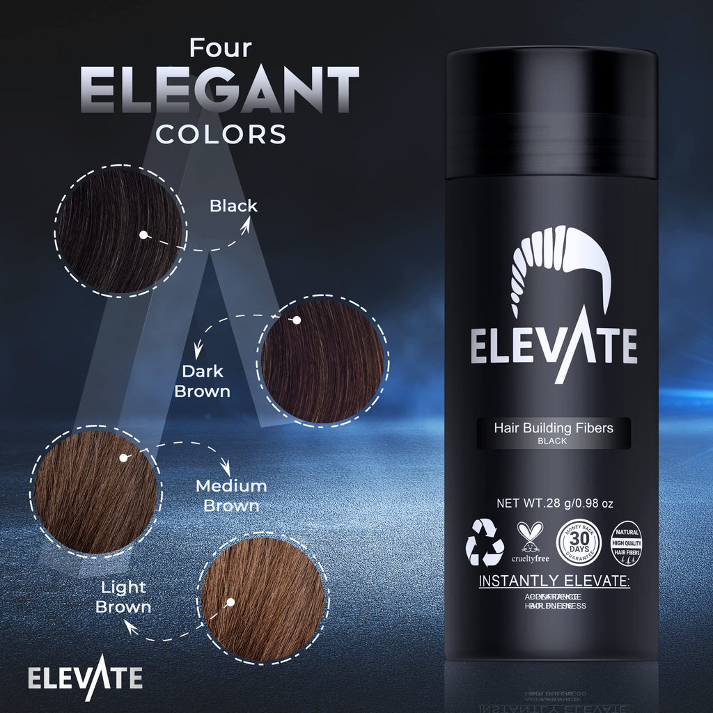 Elevate Hair Fibers – Instant Thickening & Concealment for Men & Women | Black, 28g