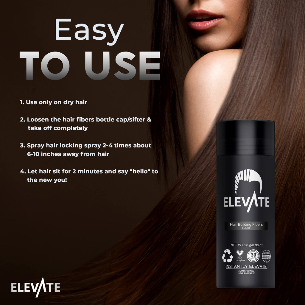 Elevate Hair Fibers – Instant Thickening & Concealment for Men & Women | Black, 28g