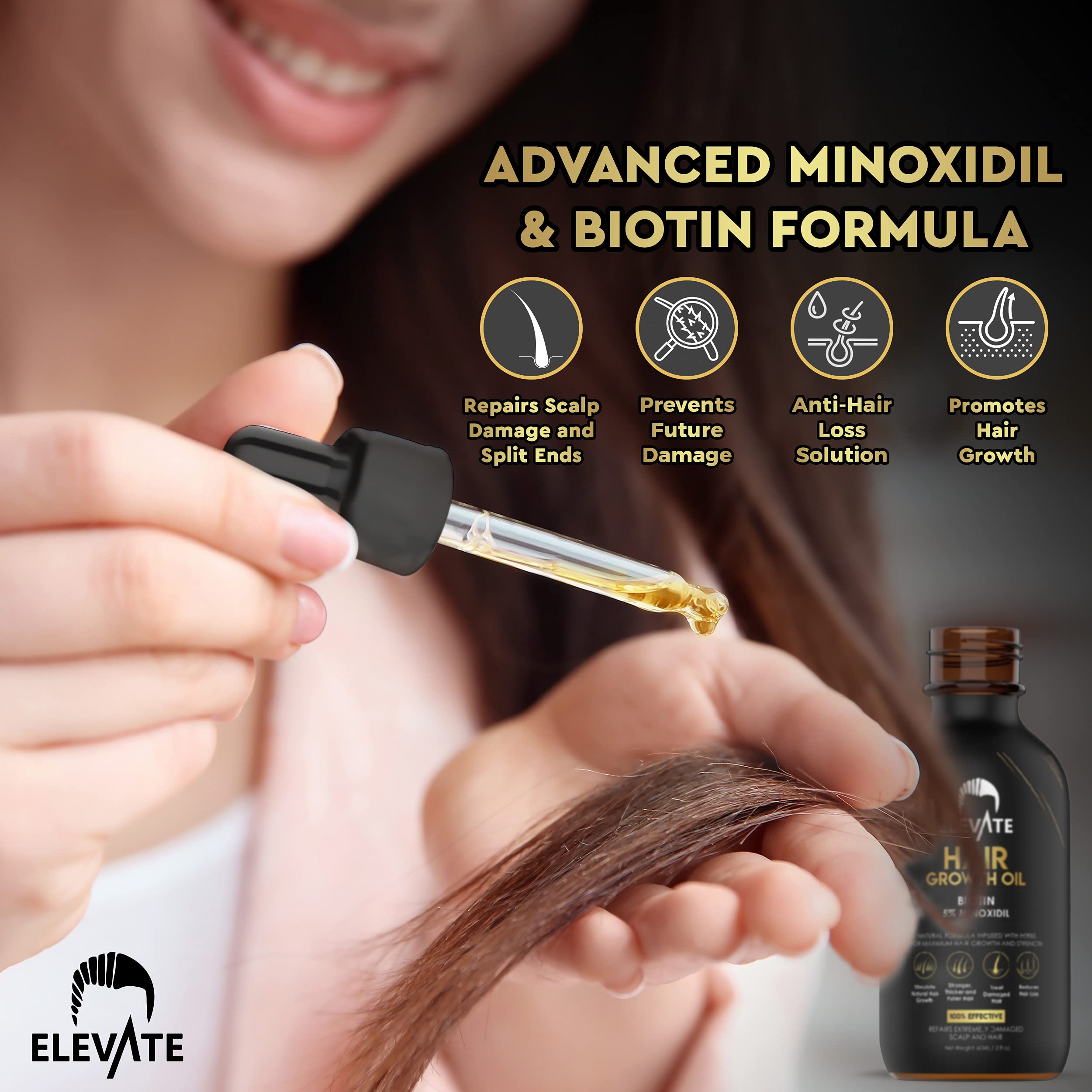 Elevate Hair Regrowth Treatment 5% Minoxidil with Biotin — Fuller, Thicker Hair (2oz)