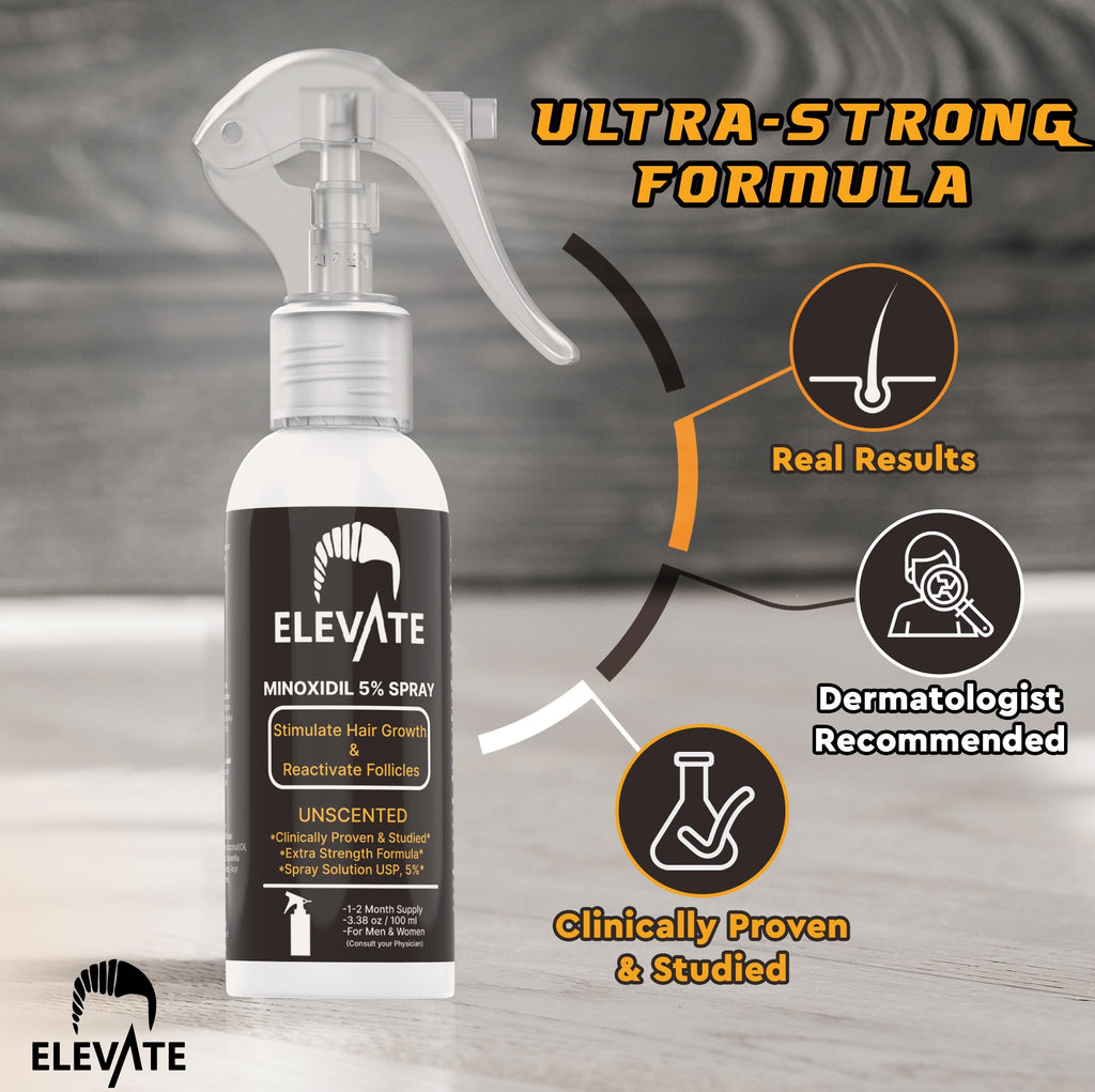 Elevate 5% Minoxidil Hair Regrowth Spray – Extra Strength for Men & Women (1 Month)