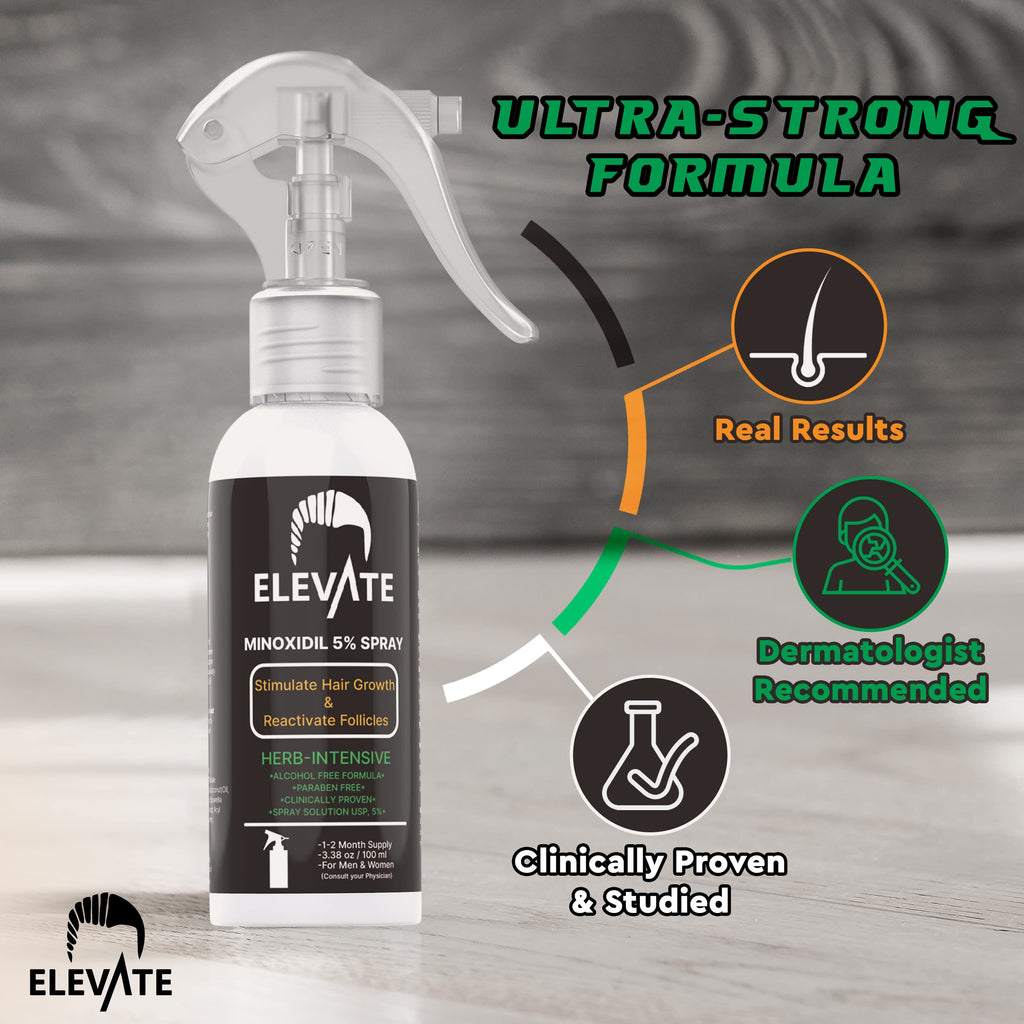 Elevate 5% Minoxidil Spray – Alcohol-Free, Extra Strength Hair Growth for Men & Women | 1 Month Supply