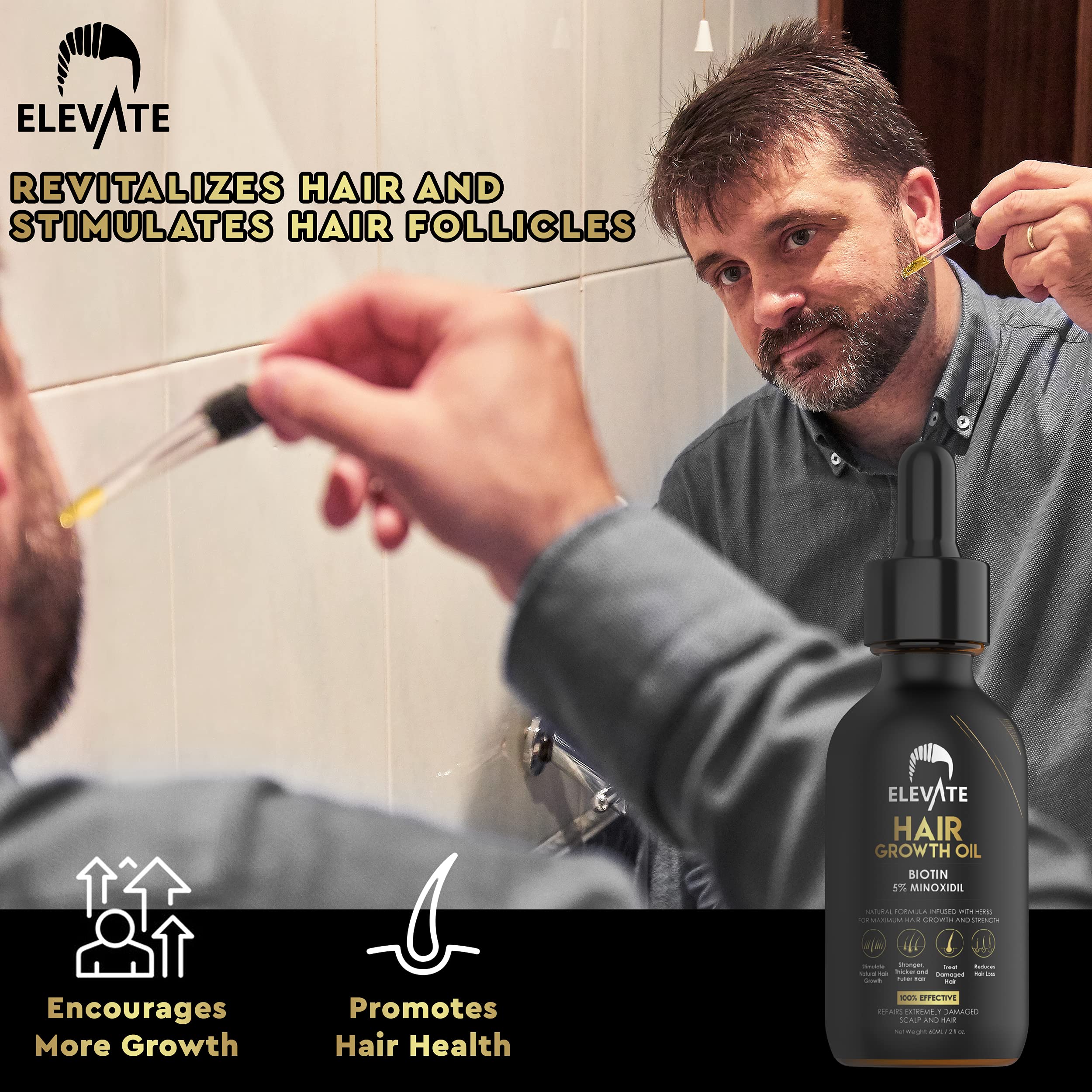 Elevate Hair Regrowth Treatment 5% Minoxidil with Biotin — Fuller, Thicker Hair (2oz)