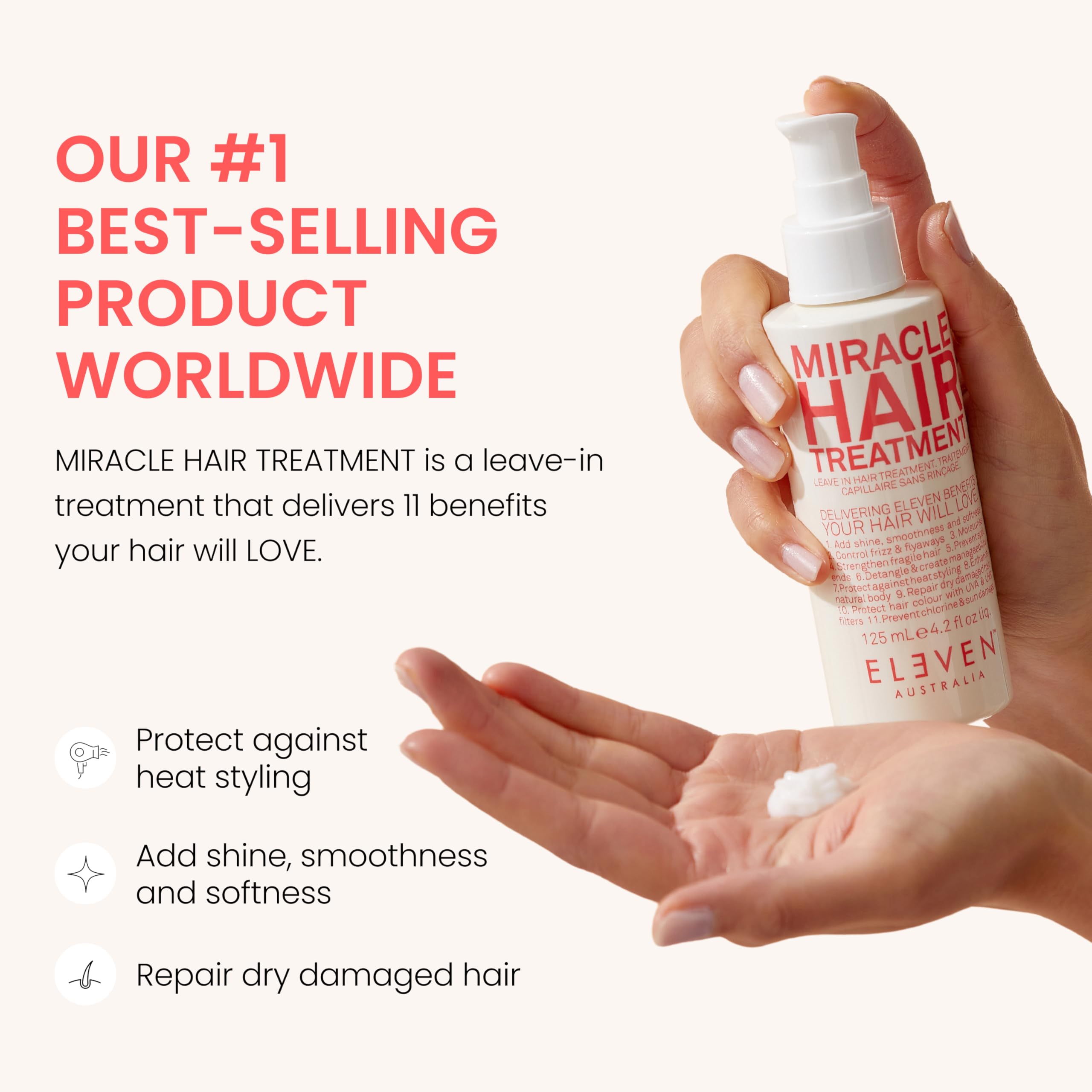 ELEVEN AUSTRALIA Miracle Leave In Hair Treatment – Heat Protection & Detangler