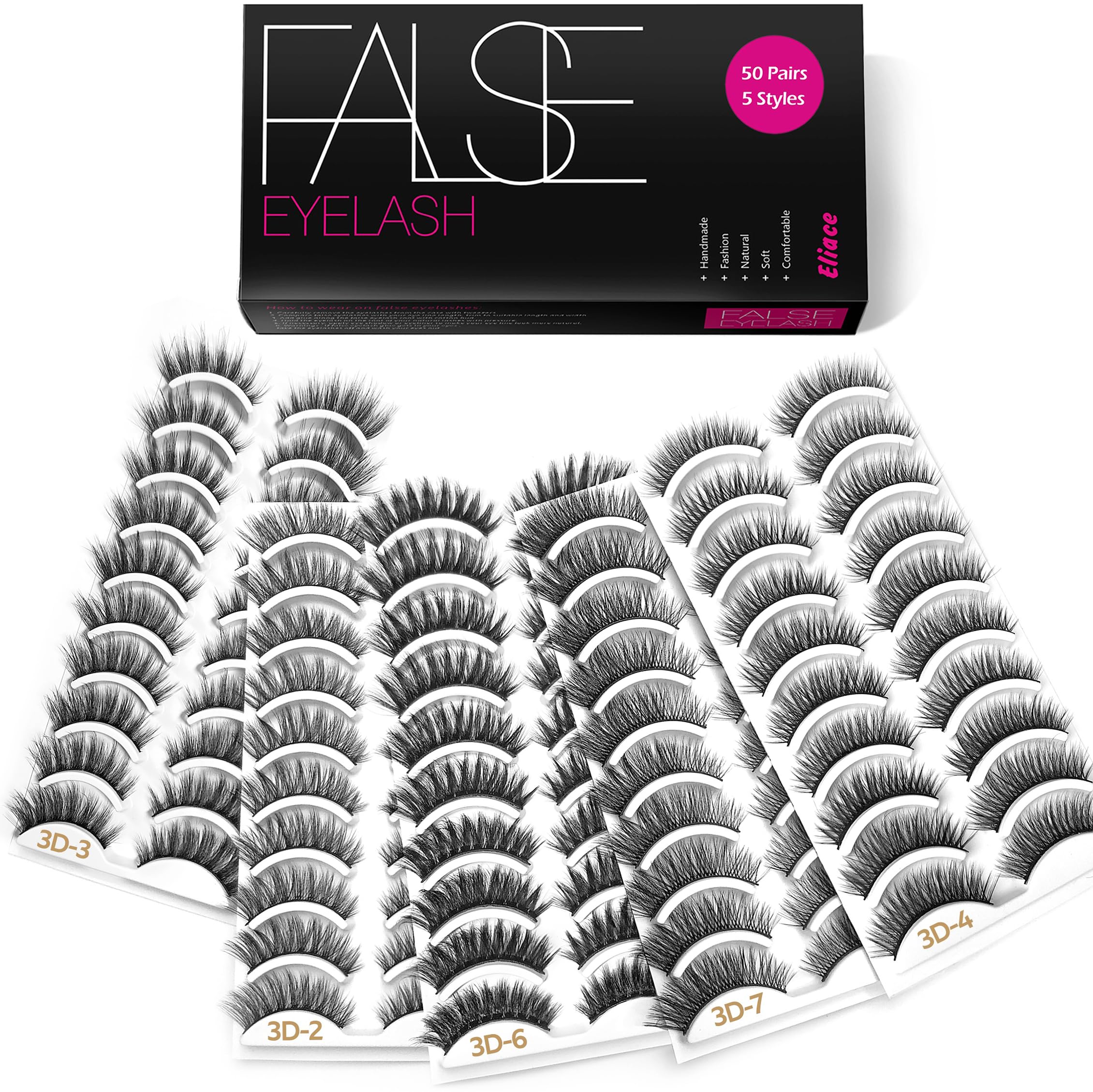 Eliace Eyelashes – 50 Pairs, 5 Styles | Luxurious Faux Mink, Natural Look