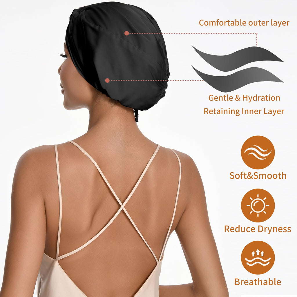 ELIO Adjustable Silk Satin Sleep Bonnet – 5% Mulberry Silk, Double Layer, Back-Clasp for All Hair Types
