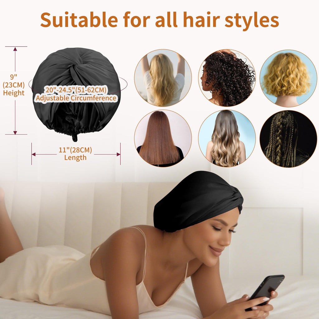 ELIO Adjustable Silk Satin Sleep Bonnet – 5% Mulberry Silk, Double Layer, Back-Clasp for All Hair Types