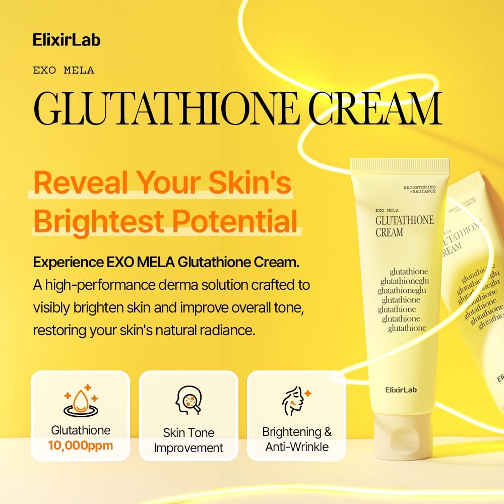 elixirlab Glutathione Cream 10,000ppm – Brightening Moisturizer with Niacinamide & Cica Exosome | 1.76 oz