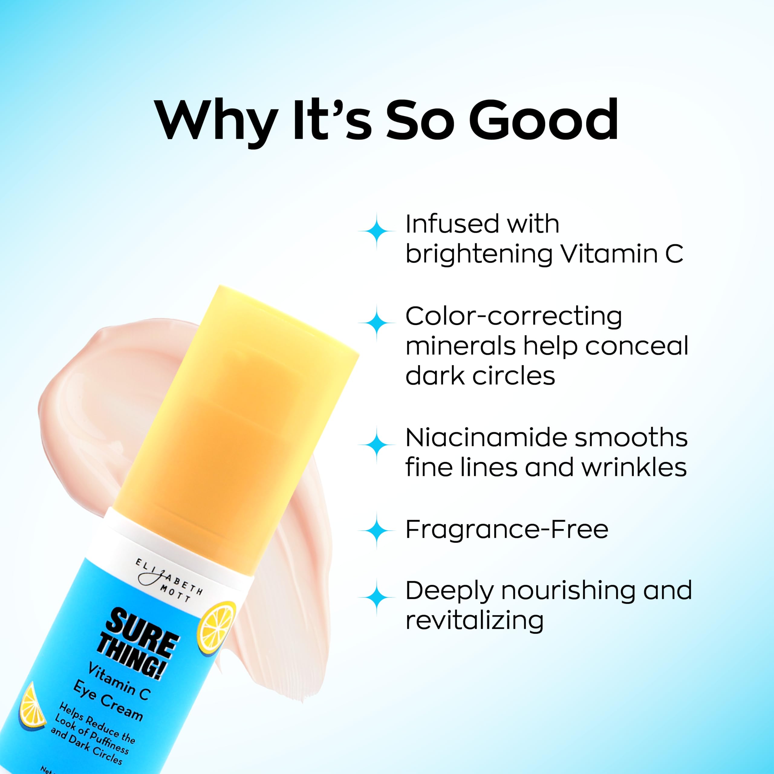 Elizabeth Mott Sure Thing Vitamin C Eye Cream — Hydrating & Brightening Eye Treatment (Vegan, Fragrance-Free) 0.5 oz