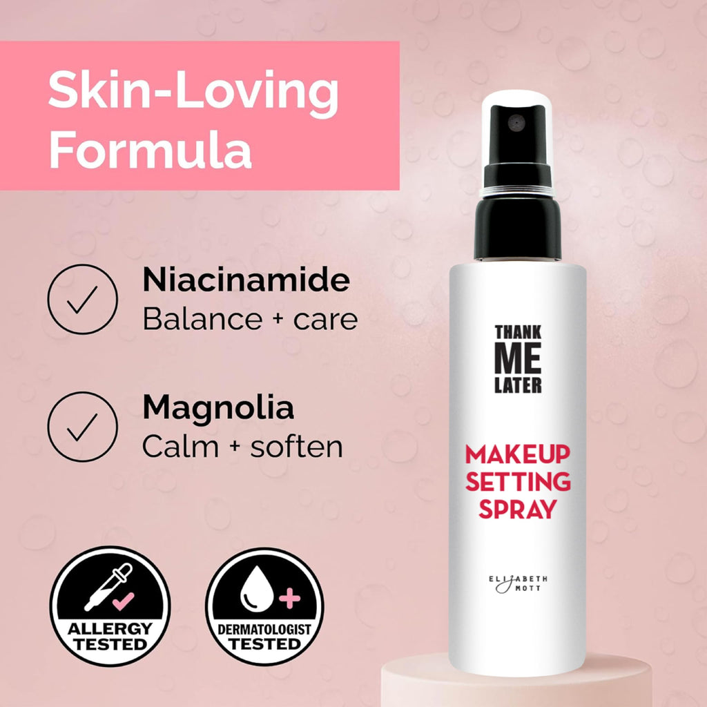 Elizabeth Mott Thank Me Later 3-in-1 Dewy Makeup Setting Spray – Hydrating Niacinamide, Travel-Size 30ml