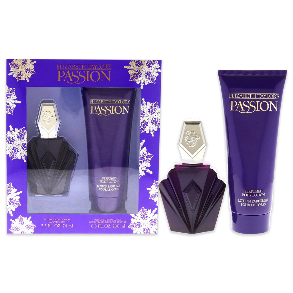 Elizabeth Taylor Passion Gift Set for Women – Perfume EDT 2.5 oz + Body Lotion 6.8 oz