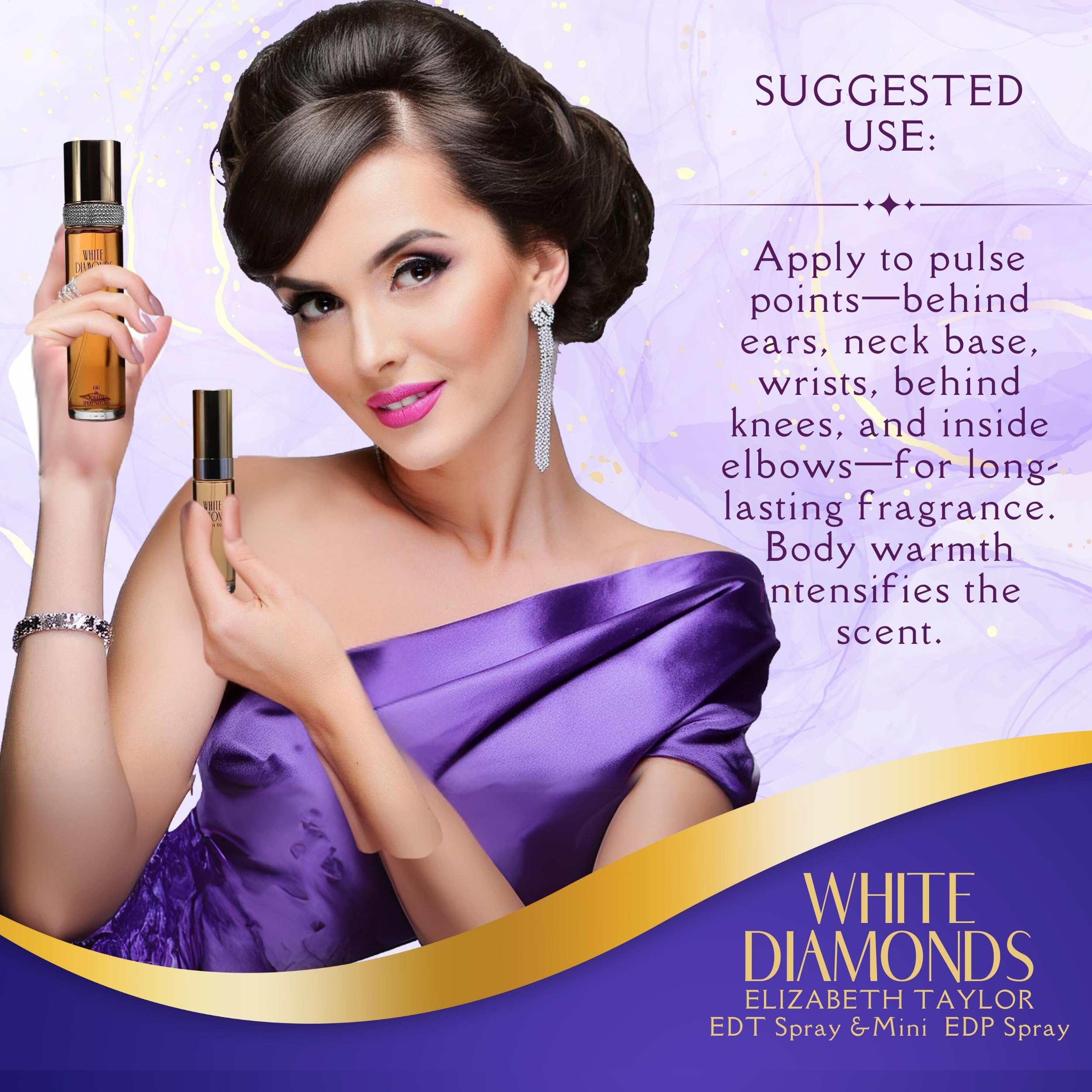 Elizabeth Taylor White Diamonds 4-Piece Fragrance Gift Set for Women – EDT 3.3 oz + Body Lotion + Body Wash