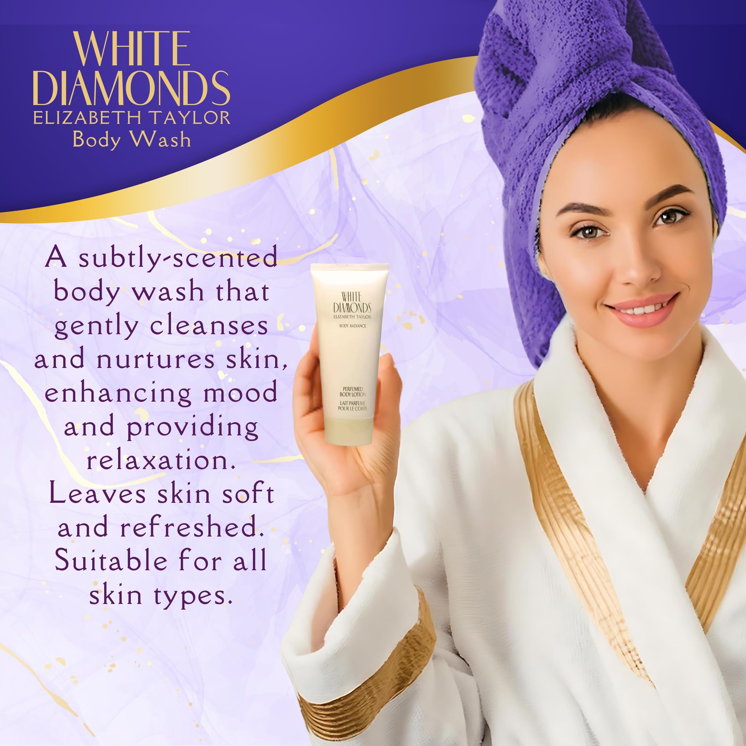 Elizabeth Taylor White Diamonds 4-Piece Fragrance Gift Set for Women – EDT 3.3 oz + Body Lotion + Body Wash