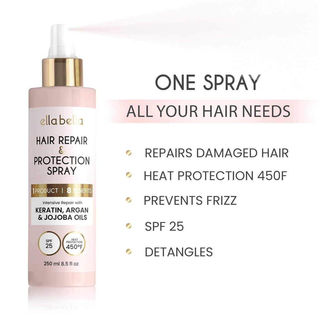 ELLA BELLA All-in-1 Heat Protectant Spray – UV Shield, Argan, Jojoba & Keratin