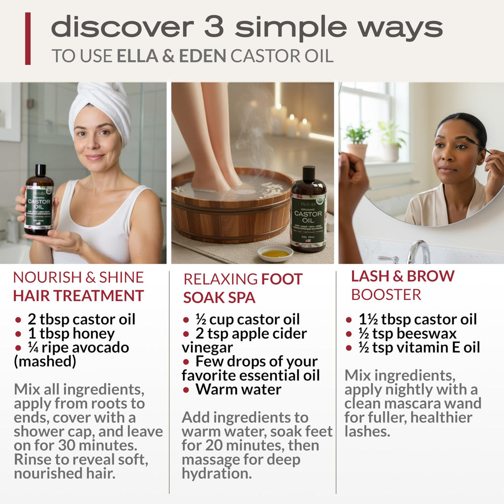 Ella & Eden Organic Castor Oil – 32oz, Cold-Pressed & Hexane-Free | Hair, Skin, Lashes