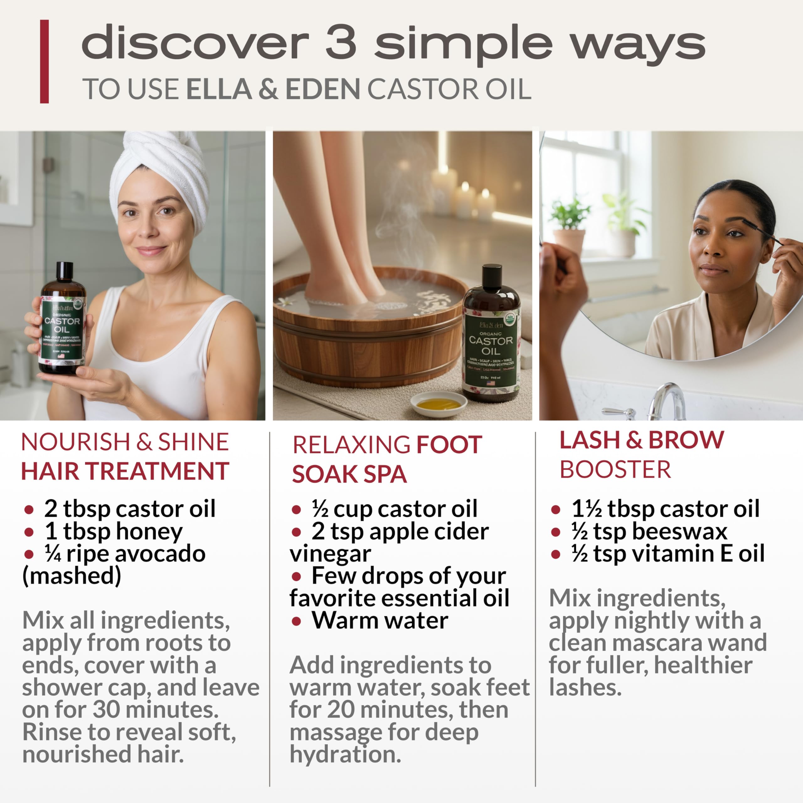 Ella & Eden Organic Castor Oil – 32oz, Cold-Pressed & Hexane-Free | Hair, Skin, Lashes