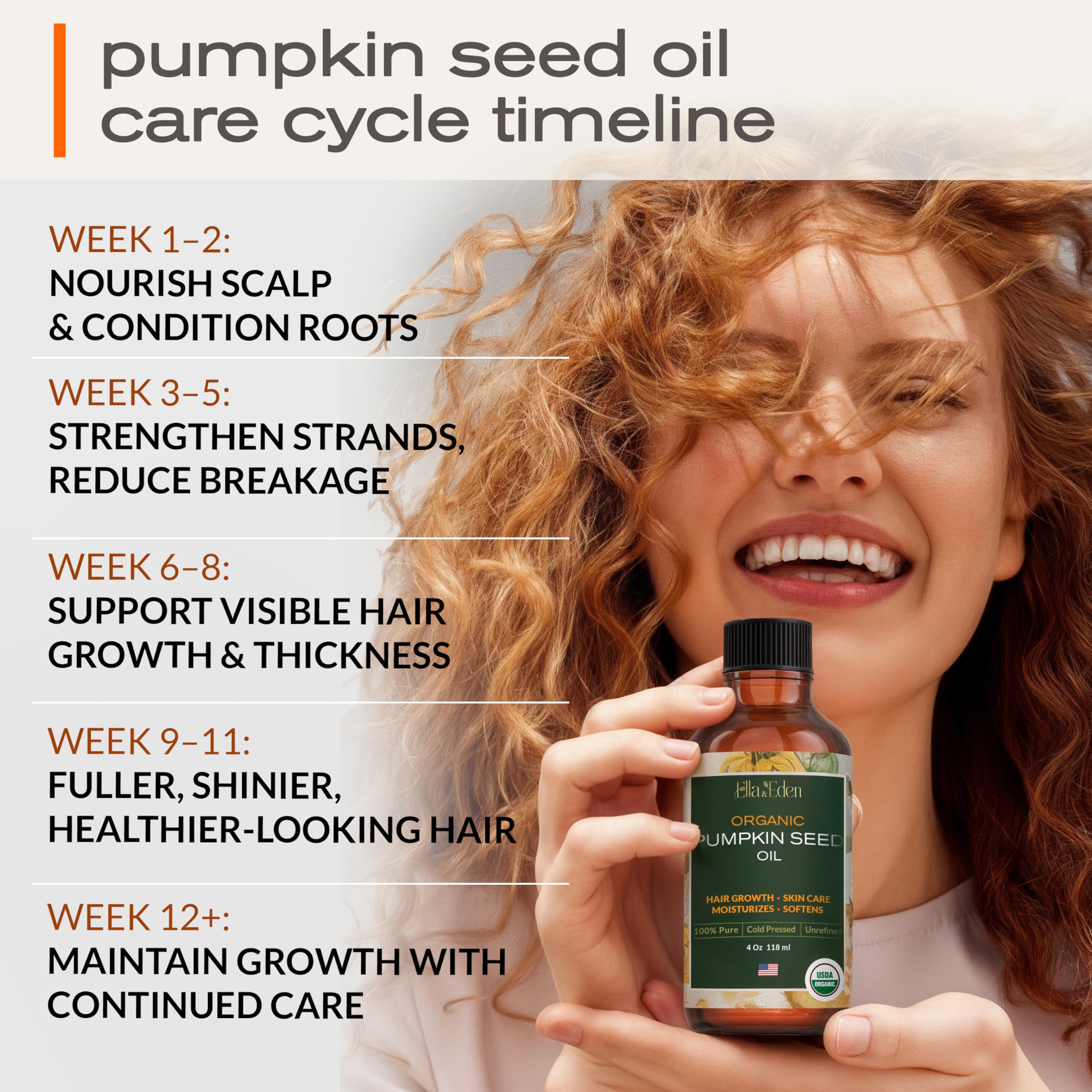 Ella & Eden Organic Pumpkin Seed Oil for Hair Growth – Cold-Pressed, Hexane-Free, 4 Fl Oz