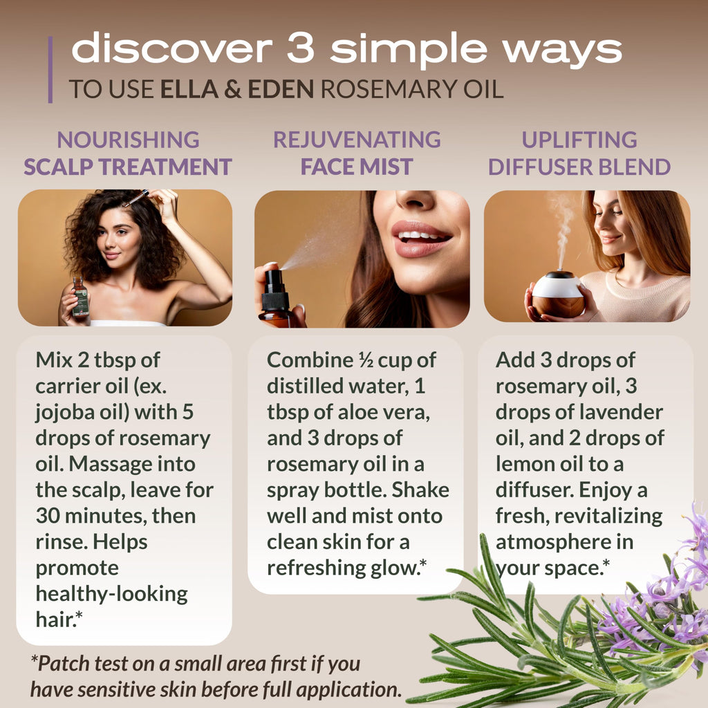 Ella & Eden Organic Rosemary Essential Oil - 4 oz Steam-Distilled, Hexane-Free