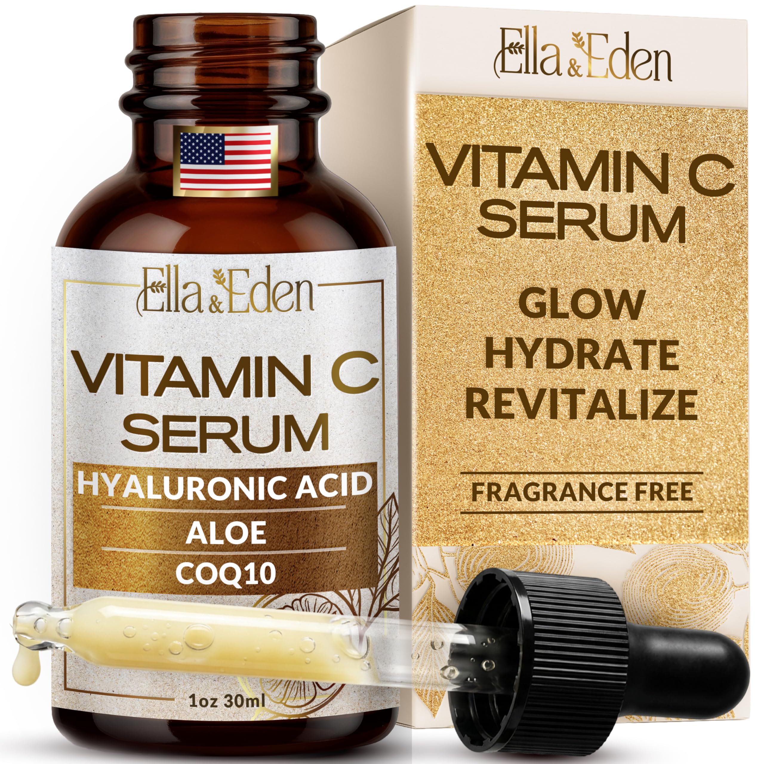 Ella & Eden Vitamin C Serum for Face – Hydrating, Brightening, Fragrance-Free (1 Fl Oz)