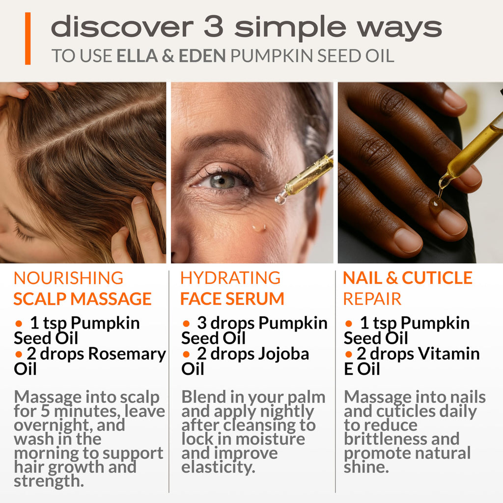 Ella & Eden Organic Pumpkin Seed Oil for Hair Growth – Cold-Pressed, Hexane-Free, 4 Fl Oz