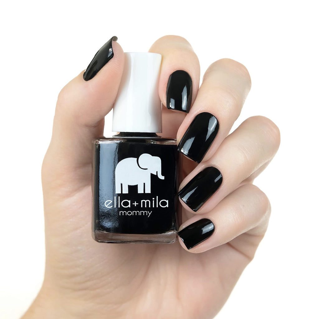 ella+mila Lights Out Black Nail Polish – Quick-Dry, Chip-Resistant, 0.45 fl oz