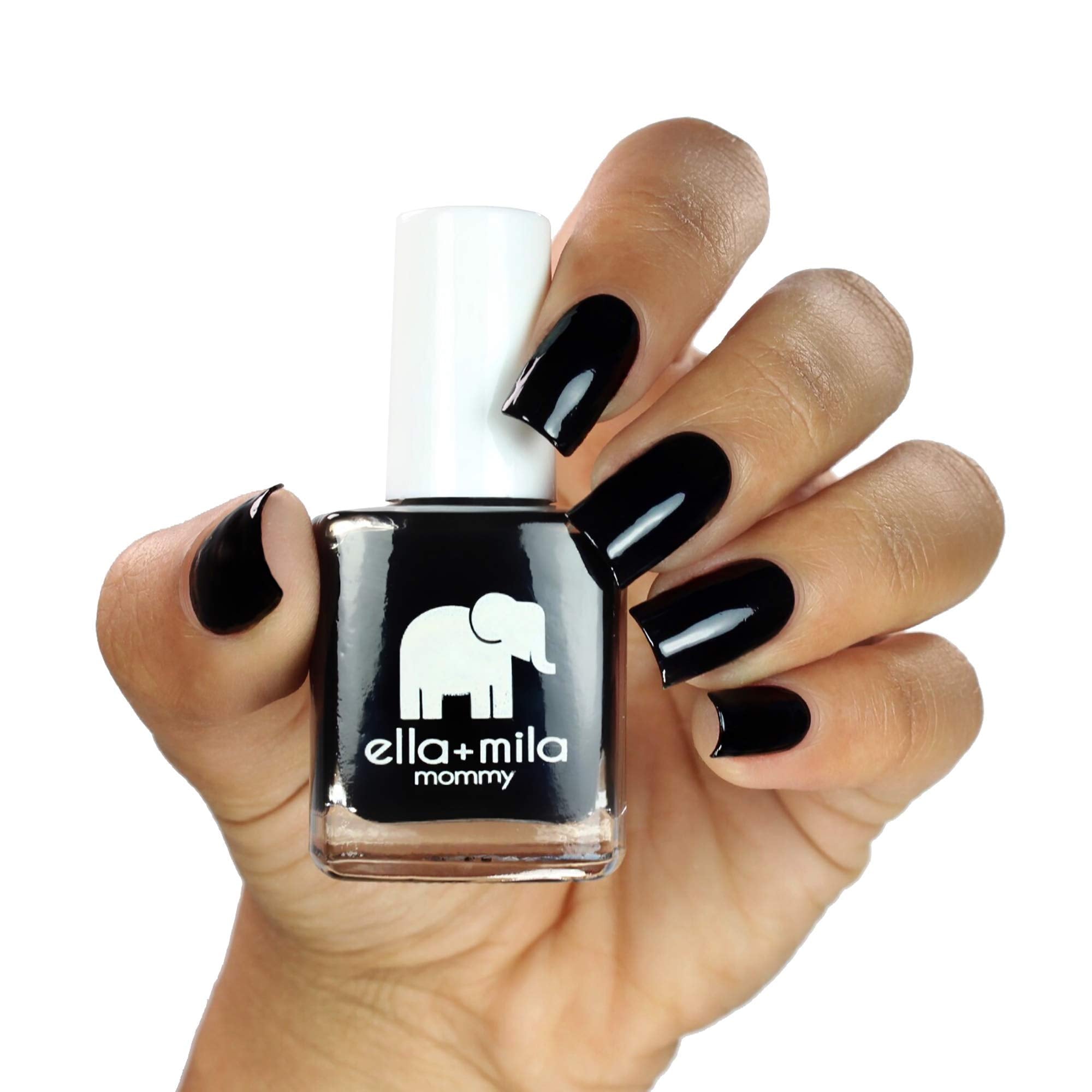 ella+mila Lights Out Black Nail Polish – Quick-Dry, Chip-Resistant, 0.45 fl oz
