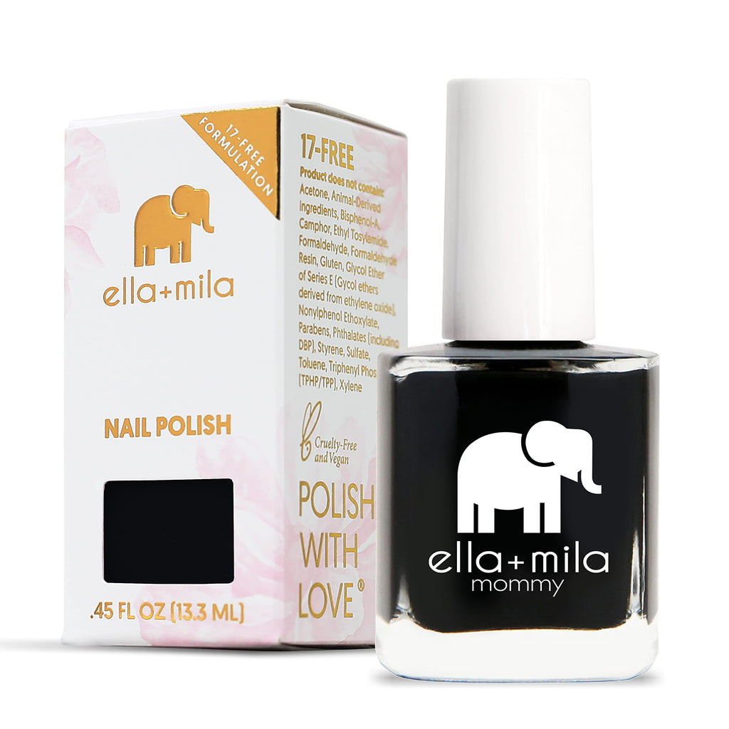 ella+mila Lights Out Black Nail Polish – Quick-Dry, Chip-Resistant, 0.45 fl oz