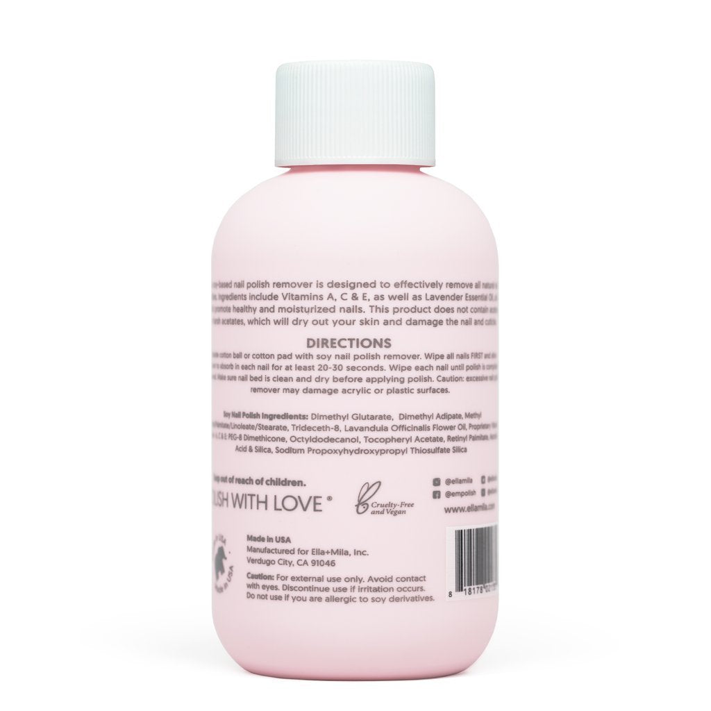 ella+mila Soy Nail Polish Remover – Non-Acetone, Non-Toxic, Lavender Oil & Vitamins A/C/E (4 fl oz)