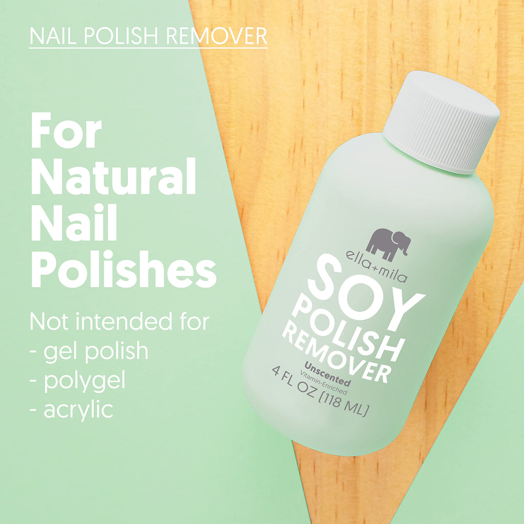 ella+mila Soy Nail Polish Remover – Unscented, Non-Acetone, Non-Toxic for Natural Nails (4 oz) with Vitamins A C & E