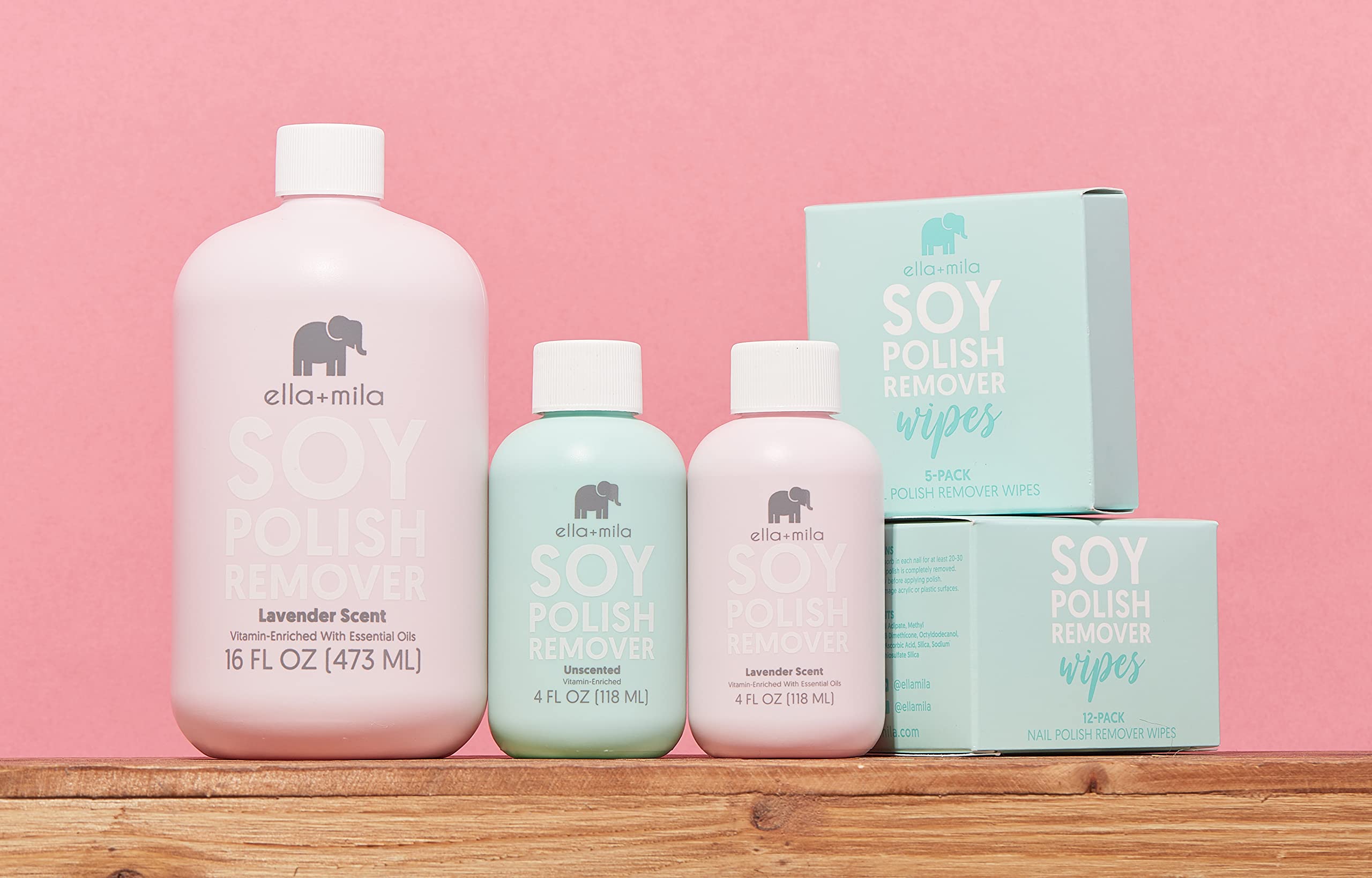 ella+mila Soy Nail Polish Remover – Unscented, Non-Acetone, Non-Toxic for Natural Nails (4 oz) with Vitamins A C & E
