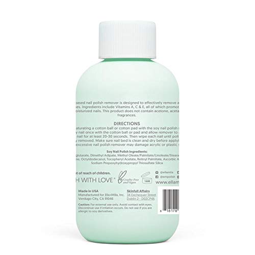ella+mila Soy Nail Polish Remover – Unscented, Non-Acetone, Non-Toxic for Natural Nails (4 oz) with Vitamins A C & E