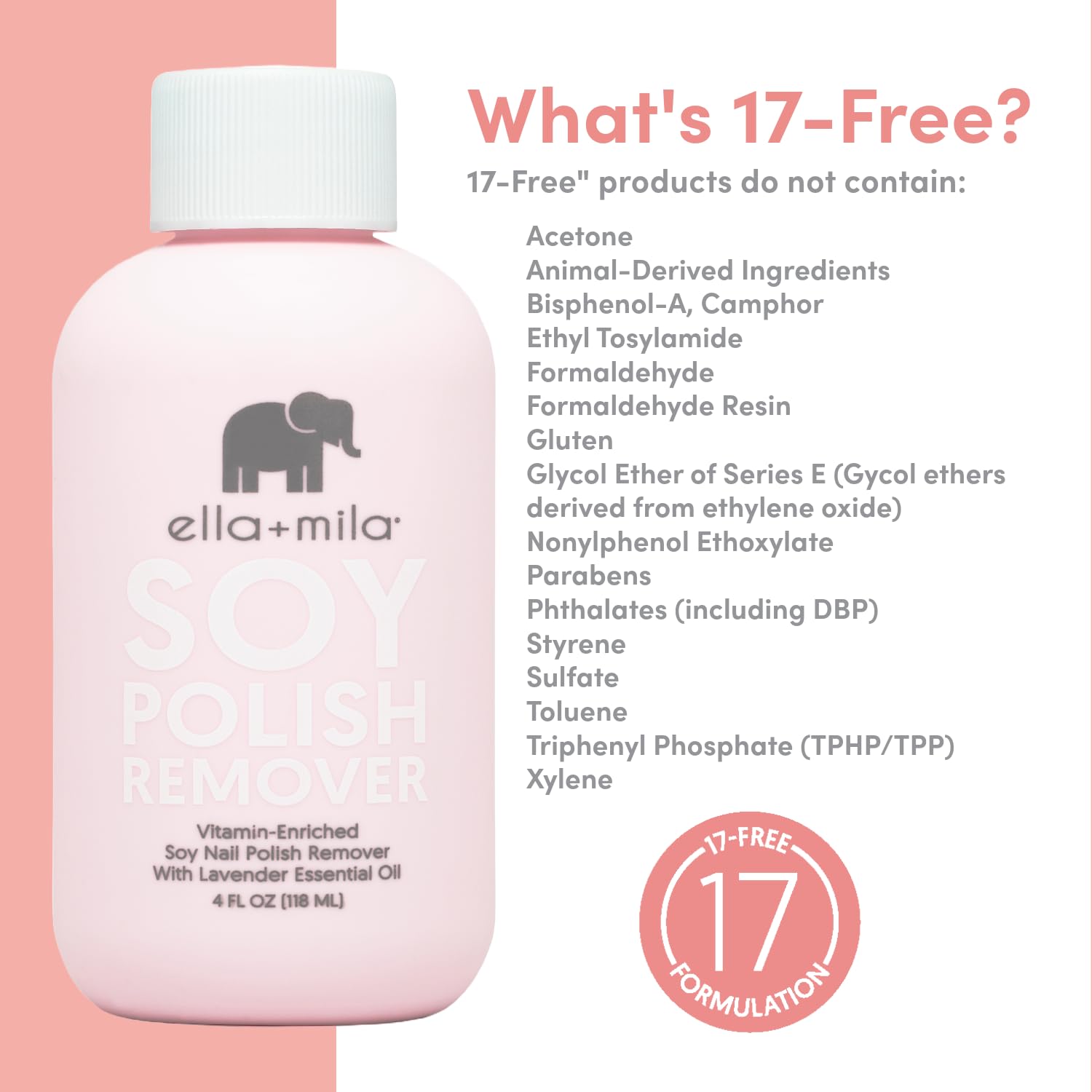 ella+mila Soy Nail Polish Remover – Non-Acetone, Non-Toxic, Lavender Oil & Vitamins A/C/E (4 fl oz)