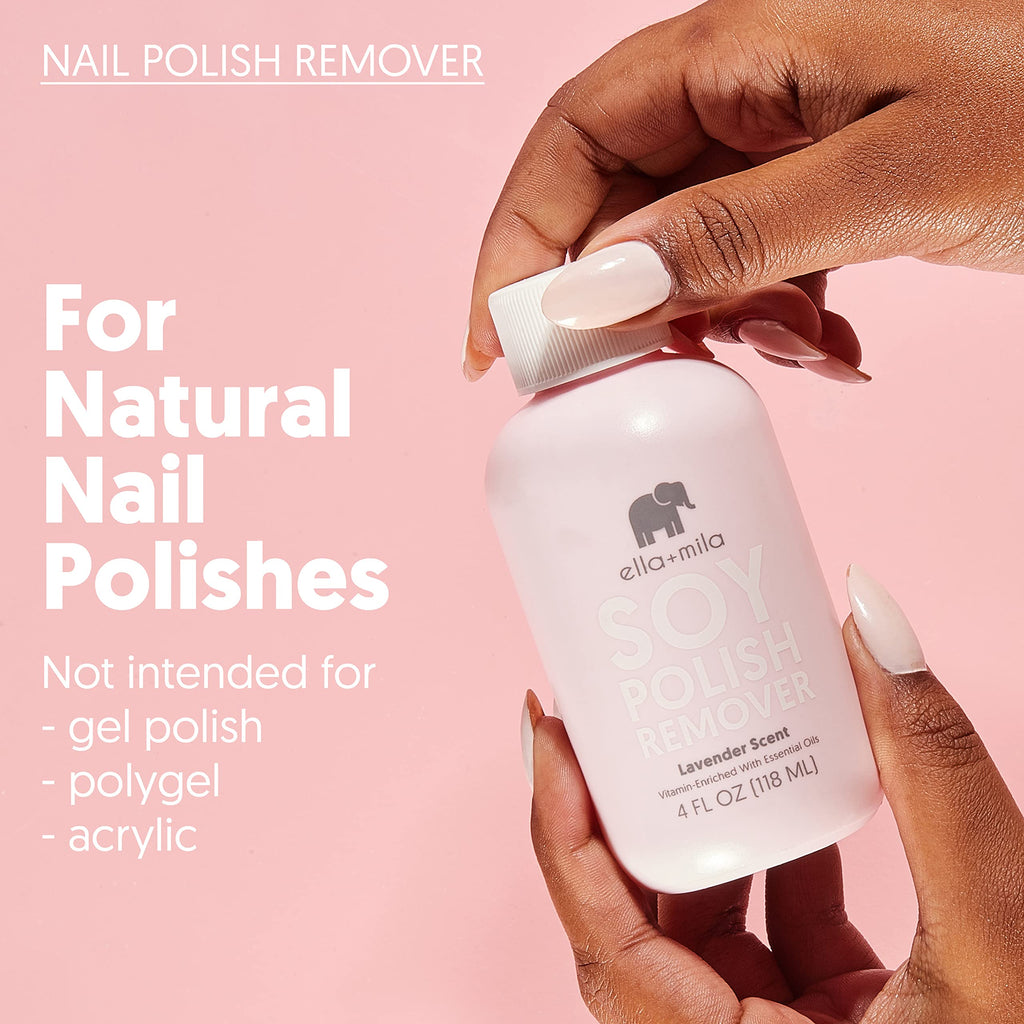 ella+mila Soy Nail Polish Remover – Non-Acetone, Non-Toxic, Lavender Oil & Vitamins A/C/E (4 fl oz)