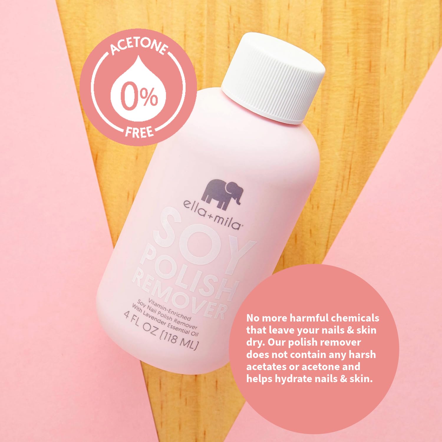 ella+mila Soy Nail Polish Remover – Non-Acetone, Non-Toxic, Lavender Oil & Vitamins A/C/E (4 fl oz)
