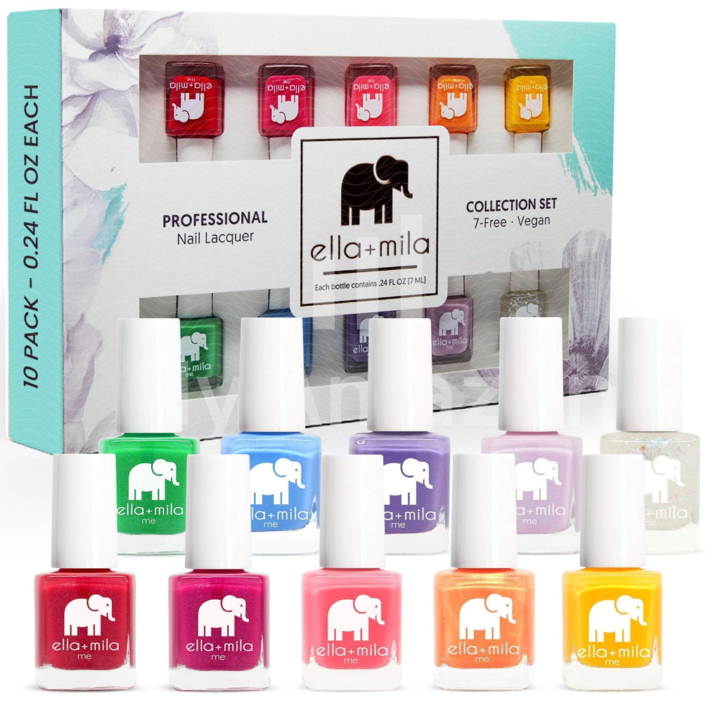 ella+mila Professional Nail Polish Set – 10 Quick-Dry, Vegan & Non-Toxic, 0.24 fl oz Each