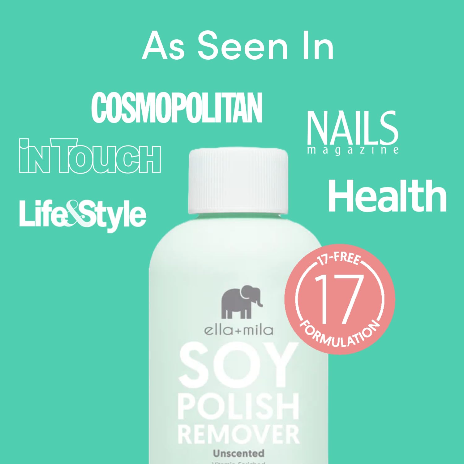 ella+mila Soy Nail Polish Remover – Unscented, Non-Acetone, Non-Toxic for Natural Nails (4 oz) with Vitamins A C & E